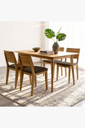 120x80 cm tömör tölgyfa étkezőasztal 4 székkel natúr olajozott